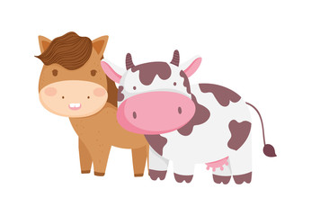 horse and cow farm animal cartoon