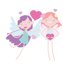 happy valentines day, funny cupids with hearts arrow cartoon