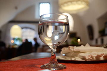 A glass of water at an european cafe