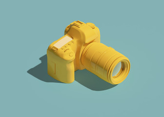 Yellow DSLR camera icon isometric view. 3d rendering
