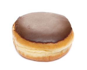 Doughnut with chocolate cream icing isolated on white background