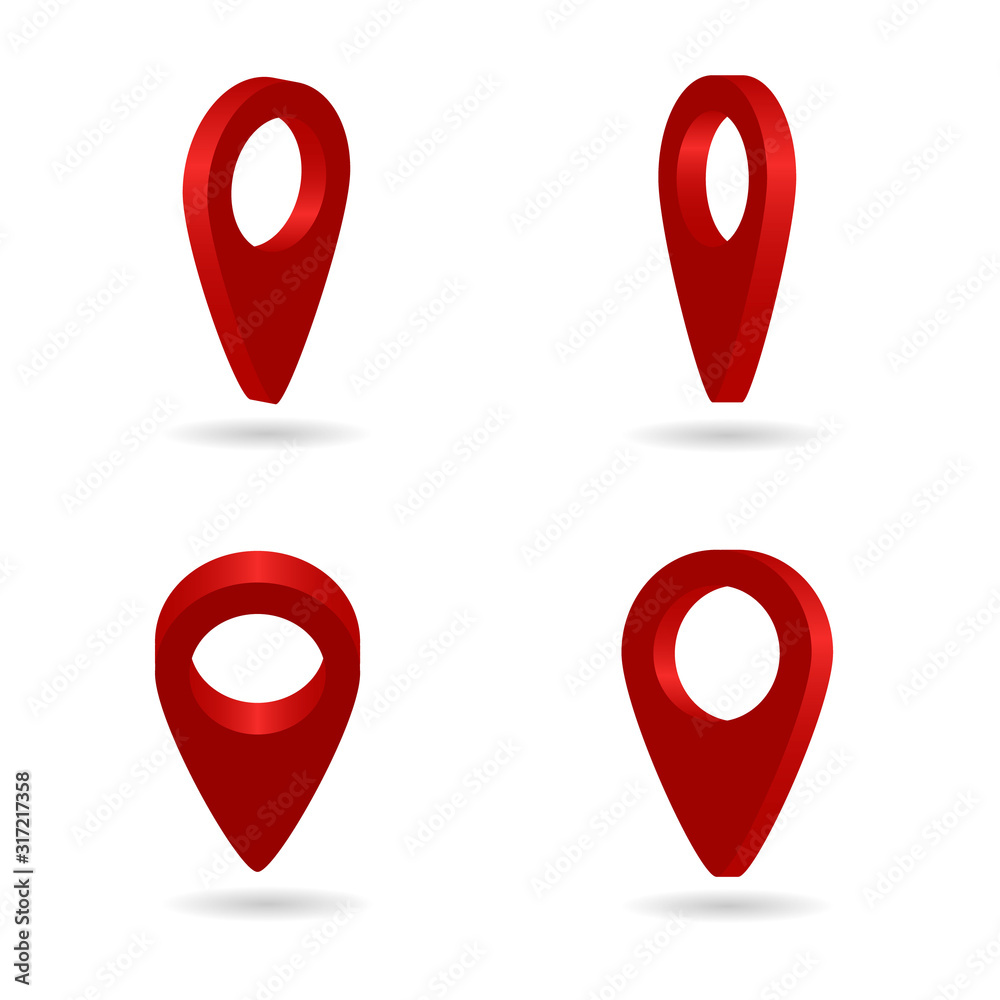 Poster map pointer 3d pin. set of location symbols isolated on white background. red symbols of navigator. 