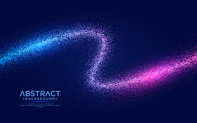 Abstract background with particles liquid dynamic flow. Shining abstract particle flow background.