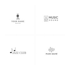 Vector set of hand drawn logo templates. Music and sound record elements.
