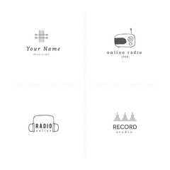 Set of vector logo templates. Hand drawn music and sound record elements.