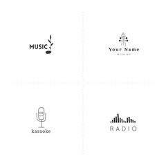 Set of hand drawn vector logo templates. Music and sound record elements.
