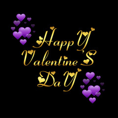 Golden Happy valentines day with purple love sign vector design