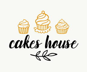 Cakes shop logotype template, sweet bakery badge label