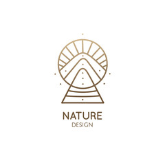 Abstract nature logo geometric elements. Square sacred symbol of mountains. Minimal outline icon of abstract landscape.