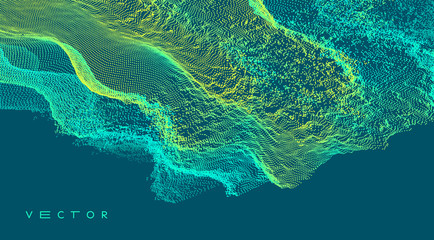 Trendy abstract background. Array with dynamic particles. Modern science or technology element. Cyberspace grid illustration. Vector composition.