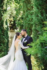 Happy just married young couple in nature - vintage