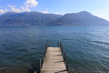 Jetty at the coast of the Lake Lago Maggiore