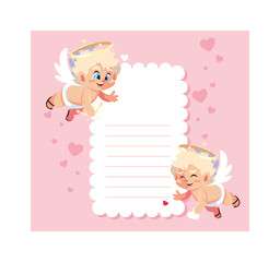 card valentines day with cupid angels , sheet to write