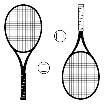 Tennis racquets and balls. Flat icons. Vector illustration