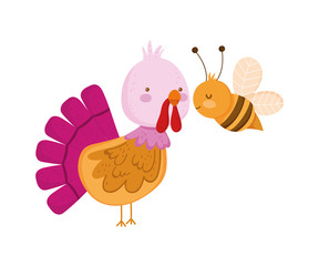 turkey and bee farm animal cartoon