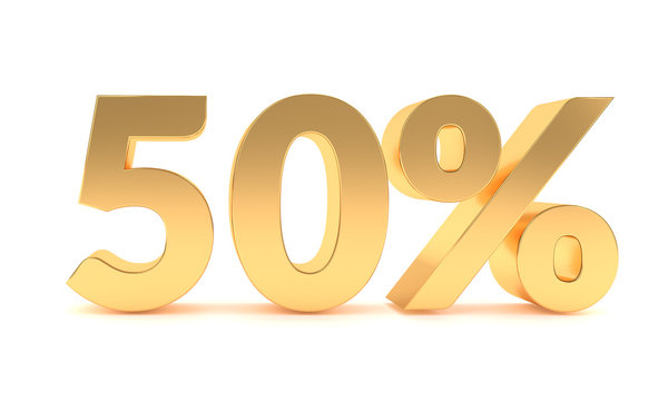 Gold 50 percent discount sale promotion. 50% off discount isolated on white background