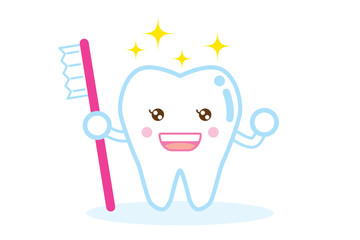 白い健康な歯と歯ブラシ healthy shiny white tooth and tooth brush