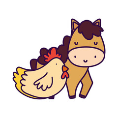 horse and hen farm animal cartoon
