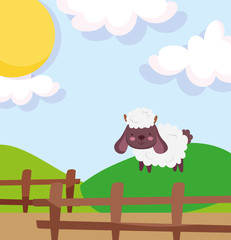 sheep hill fence sunny day farm animal cartoon