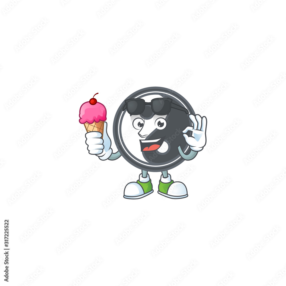 Poster yin yang mascot cartoon design with ice cream