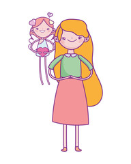 happy valentines day, cute girl and cupid with heart love romantic cartoon