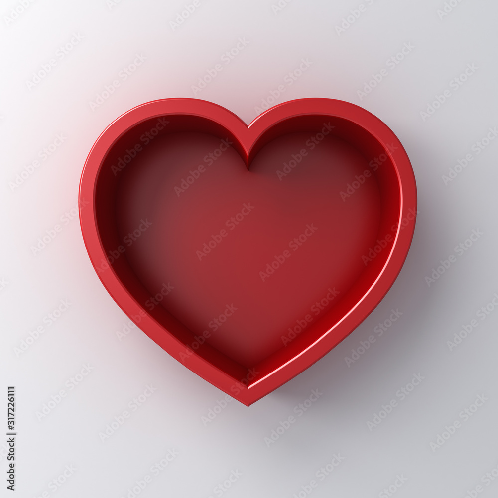 Poster Heart box isolated on white wall background with shadow 3D rendering