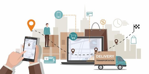 Fototapeta premium Delivery service. Business logistics. Commercial delivery service concept. Infographic