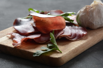 Italian Prosciutto Crudo or Spanish Jamon Serrano ham