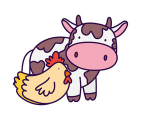cow with chicken livestock and poultry farm animal cartoon
