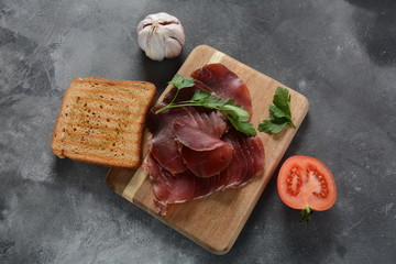 Italian Prosciutto Crudo or Spanish Jamon Serrano ham