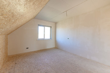 Russia, Moscow- September 10, 2019: interior room rough repair for self-finishing. interior decoration, bare walls of the room, stage of construction