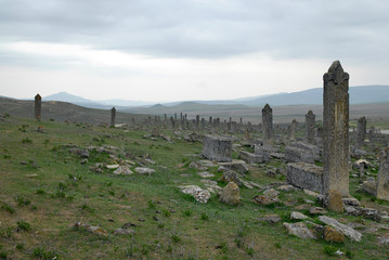 Medieval muslim cemetery near by Shrine of Diri Baba, Azerbaijan, Caucasus.