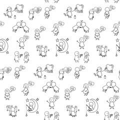 Love seamless pattern. Funny people icons for your design. Doodle festive vector Illustration.