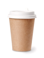 Paper cup of coffee isolated on white background.
