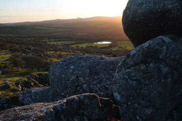 The summit of Helman Tor Cornwall at sunset