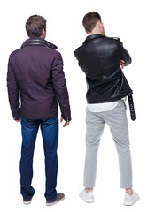 Back view of couple in winter jacket.