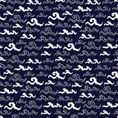 Sea Waves Vector Seamless pattern. Hand drawn Doodle Wave. Cartoon Sea or Ocean Black and White Background