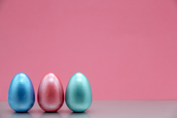 colorful easter eggs on wooden background