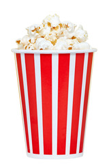 Closeup red paper cup with popcorn