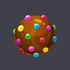Chocolate round candy pops sprinkle. Candy bomb asset for game design.