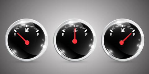 Glossy rounded buttons with dashboard fuel gauge - obrazy, fototapety, plakaty
