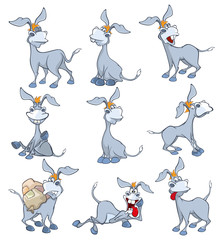 Set of Vector Cartoon Illustration. Cute Cartoon Character Burro for you Design and Computer Game