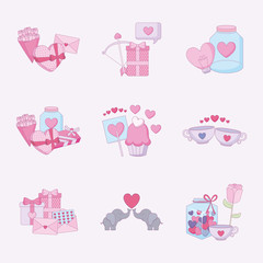 Love and happy valentines day icon set vector design