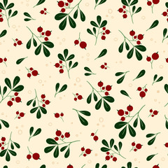 Hand drawn cranberry seamless pattern. Vector illustraation can be used for fabrics, wallpaper, web, invitation, card.