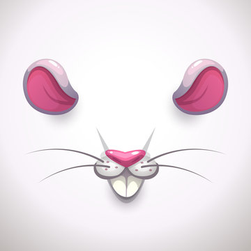 Mouse ears and nose. Video chat animal face effect. Selfie filter asset for photo decoration.