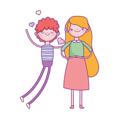 happy valentines day, in love young couple hearts cartoon