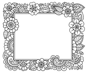 Stylized with henna tattoos decorative pattern for decorating covers for book, notebook, casket, magazine, postcard and folder. Flower in mehndi style. Frame in the eastern tradition.