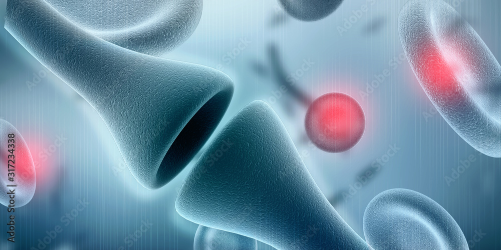 Wall mural synapse and neuron cells sending electrical chemical signals. 3d rendering