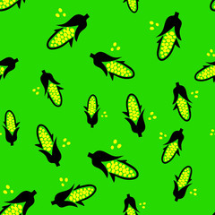 Seamless pattern with yellow corncobs. Ripe corn vegetables. Cool background for restaurant fast food cafe vector illustration.