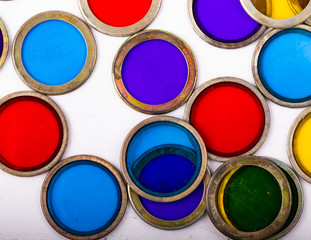 Colorful filter rings on isolated white background 